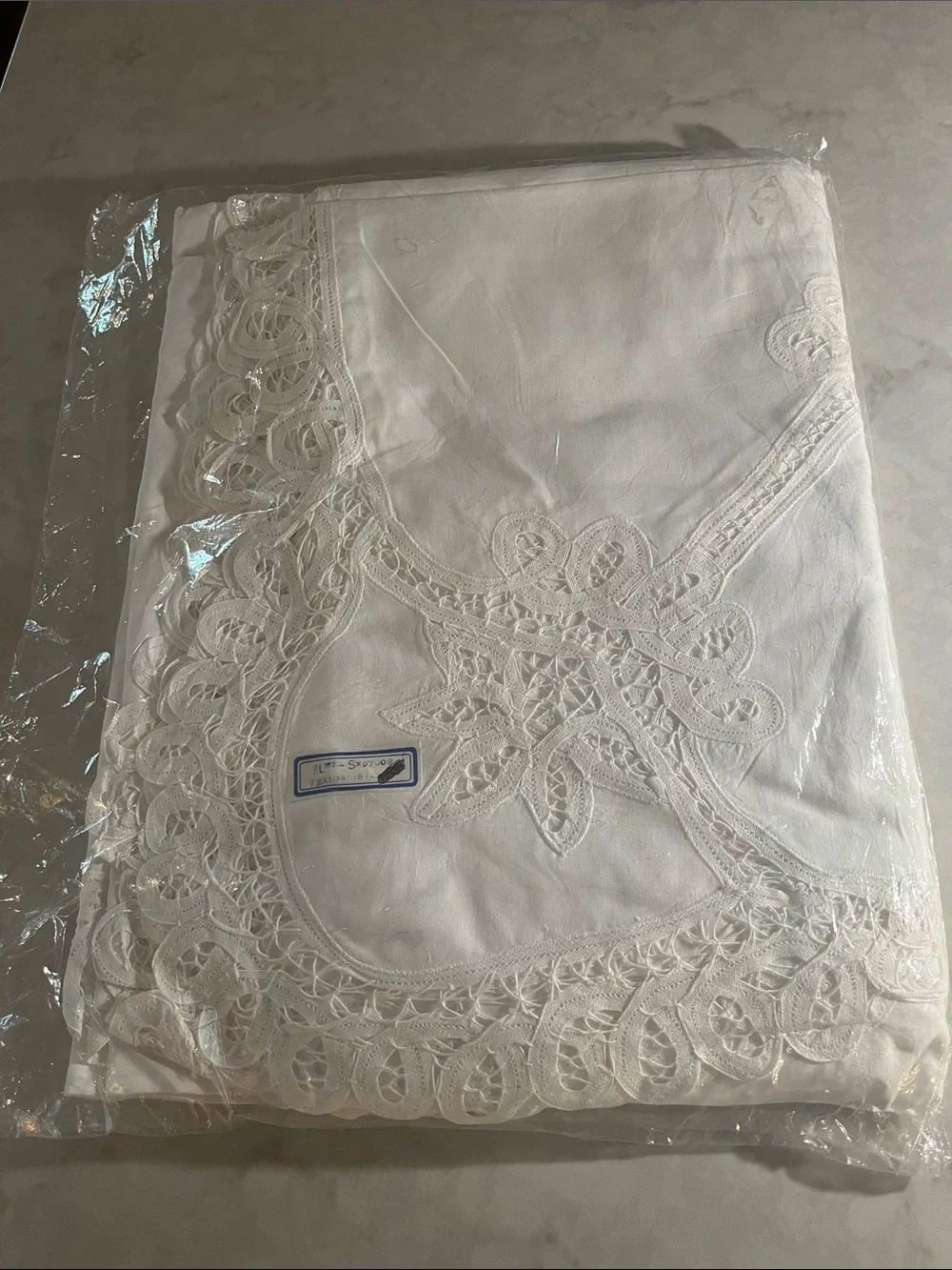 NEW old stock Cut Work Tablecloth with Lace and linen 72” x 108 great gift